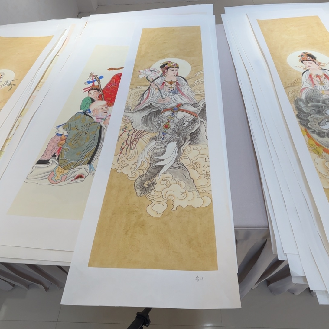 屠***狼国画普贤菩萨四尺对开作品