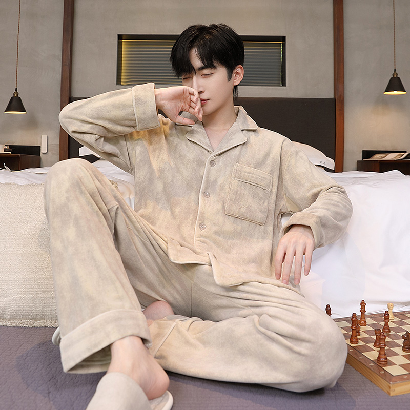 海岛绒睡衣男士秋冬款2025新款冬季大码开衫珊瑚绒家居服套装