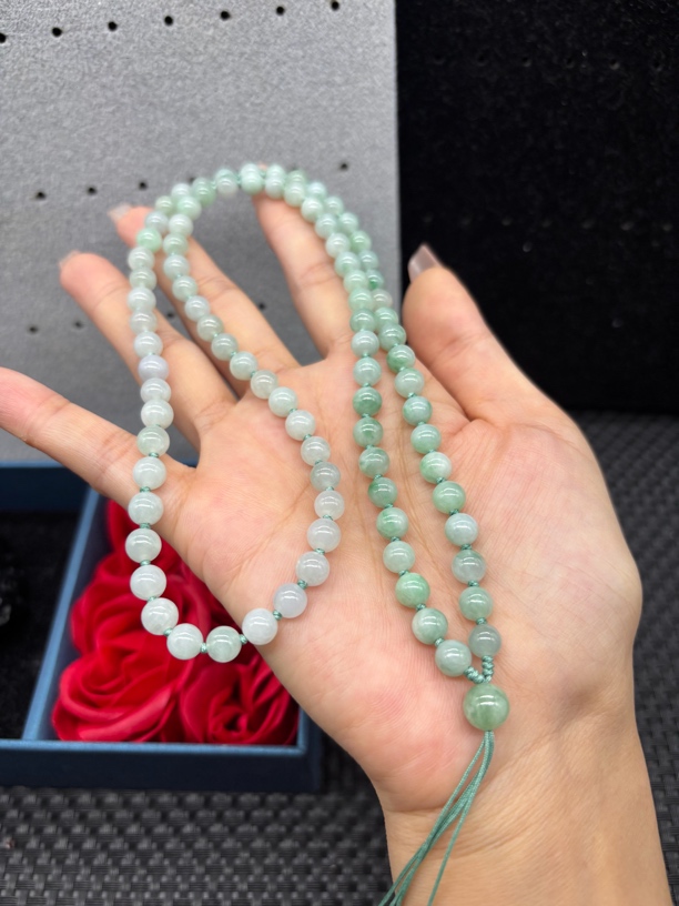 福利天然缅甸A货翡翠细糯晴水圆珠6mm玉石挂件绳毛衣链时尚百搭款