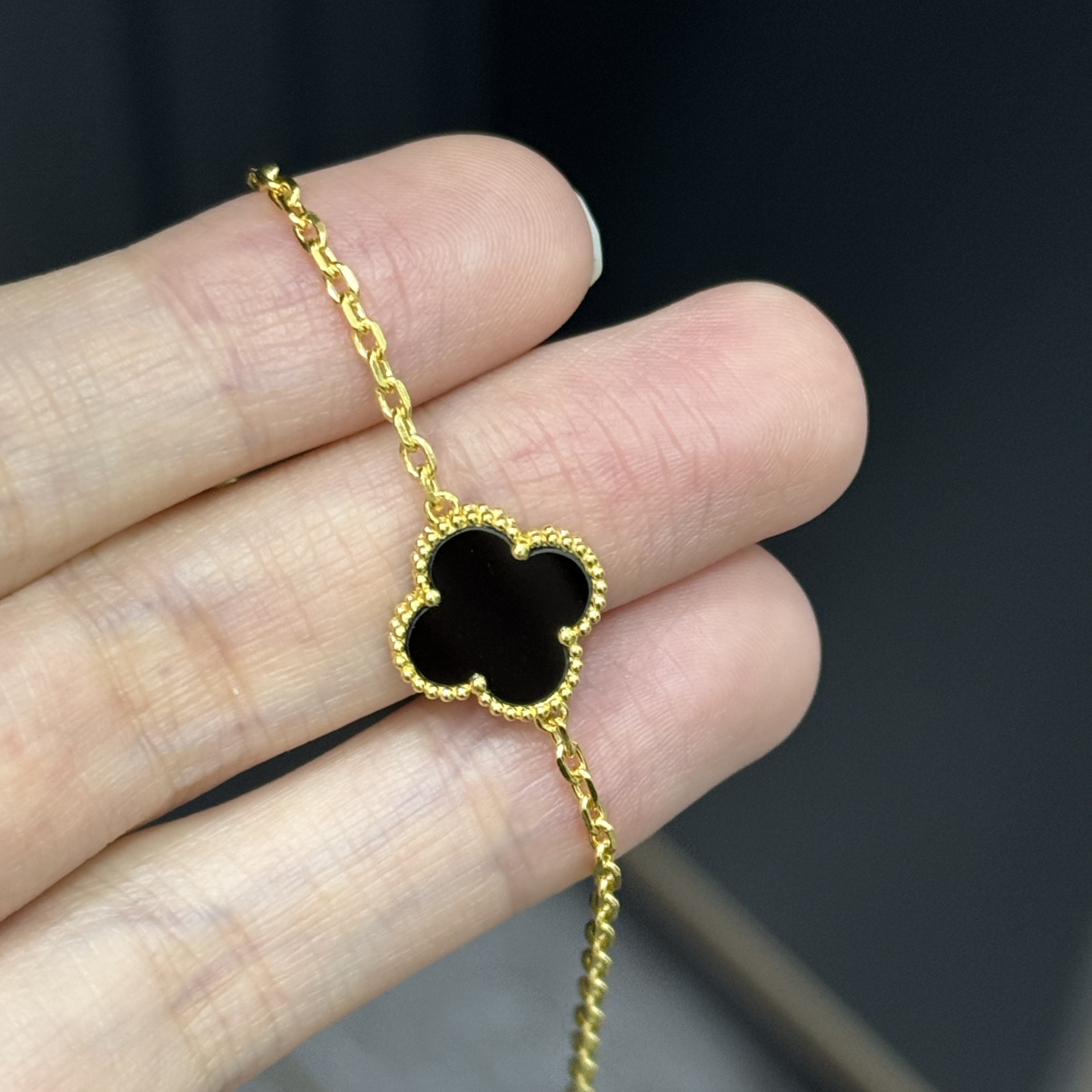黑色单花手链 足金999