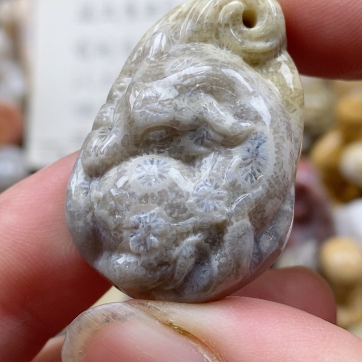 颈饰未镶嵌硅化珊瑚（珊瑚玉）小