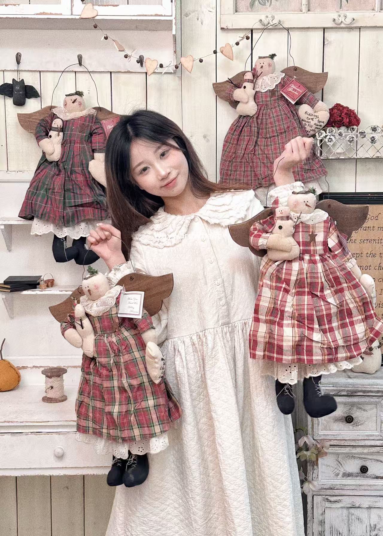 幼梨 布艺手作玩具 摆件 雪人天使娃娃 美式乡村复古风格