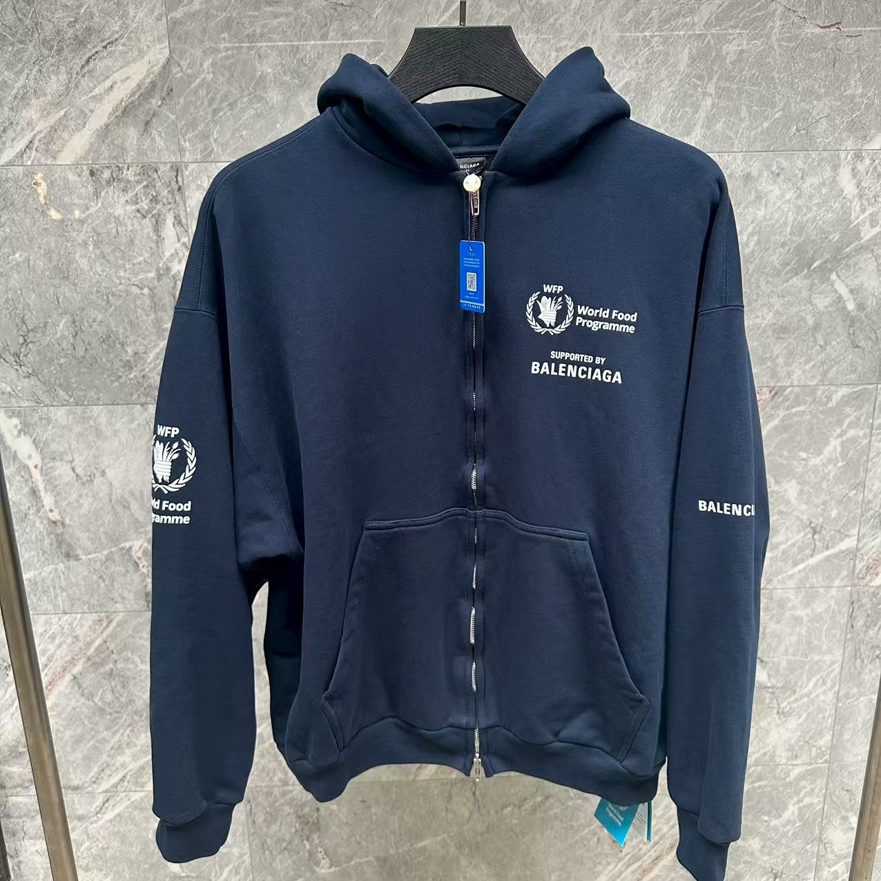 未使用 Balenciaga/巴黎世家 藏蓝色联名卫衣开衫外套/M码