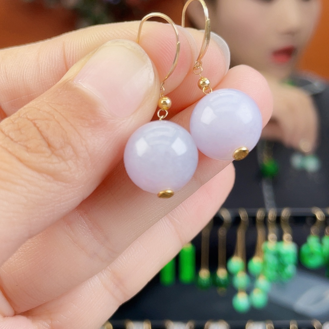 翡翠18K金镶嵌耳饰