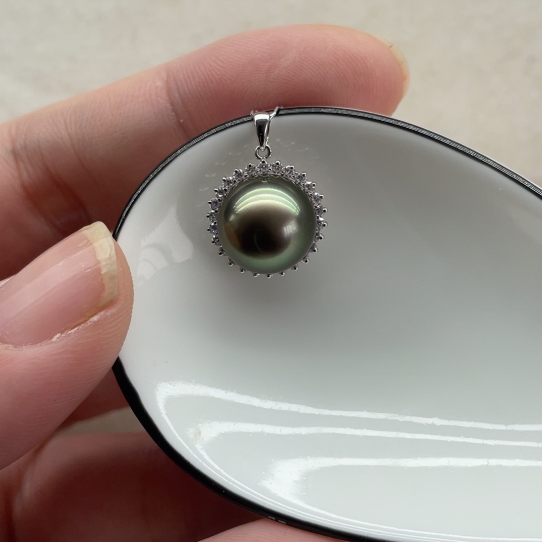 海水珍珠吊坠(不含链)18K金镶嵌10-11mm