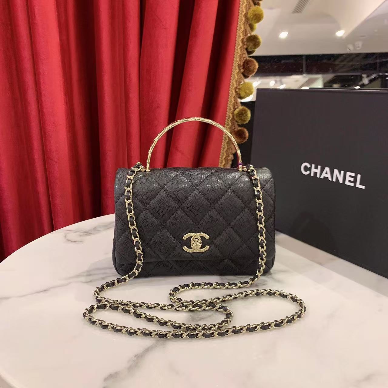 99新 Chanel/香奈儿 25s cococrush黑金荔枝牛皮单肩包/39155575