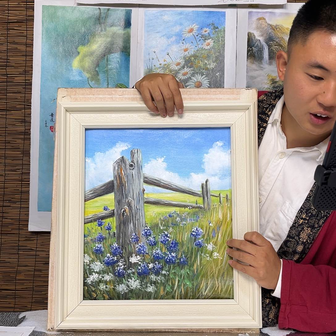 油画行路人小院绘画作品竞拍成功