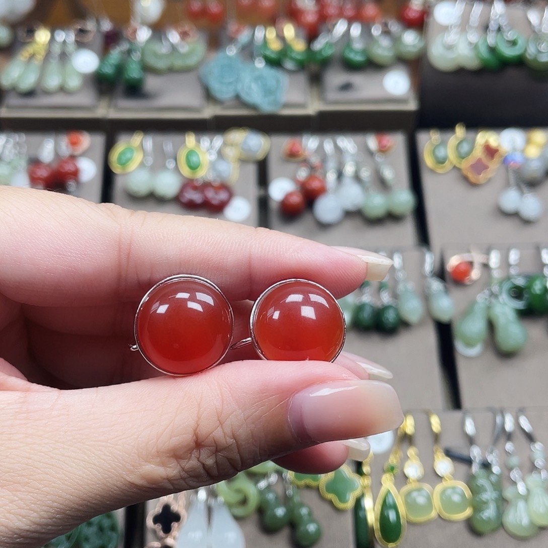 玛瑙/玉髓银S925镶嵌耳饰