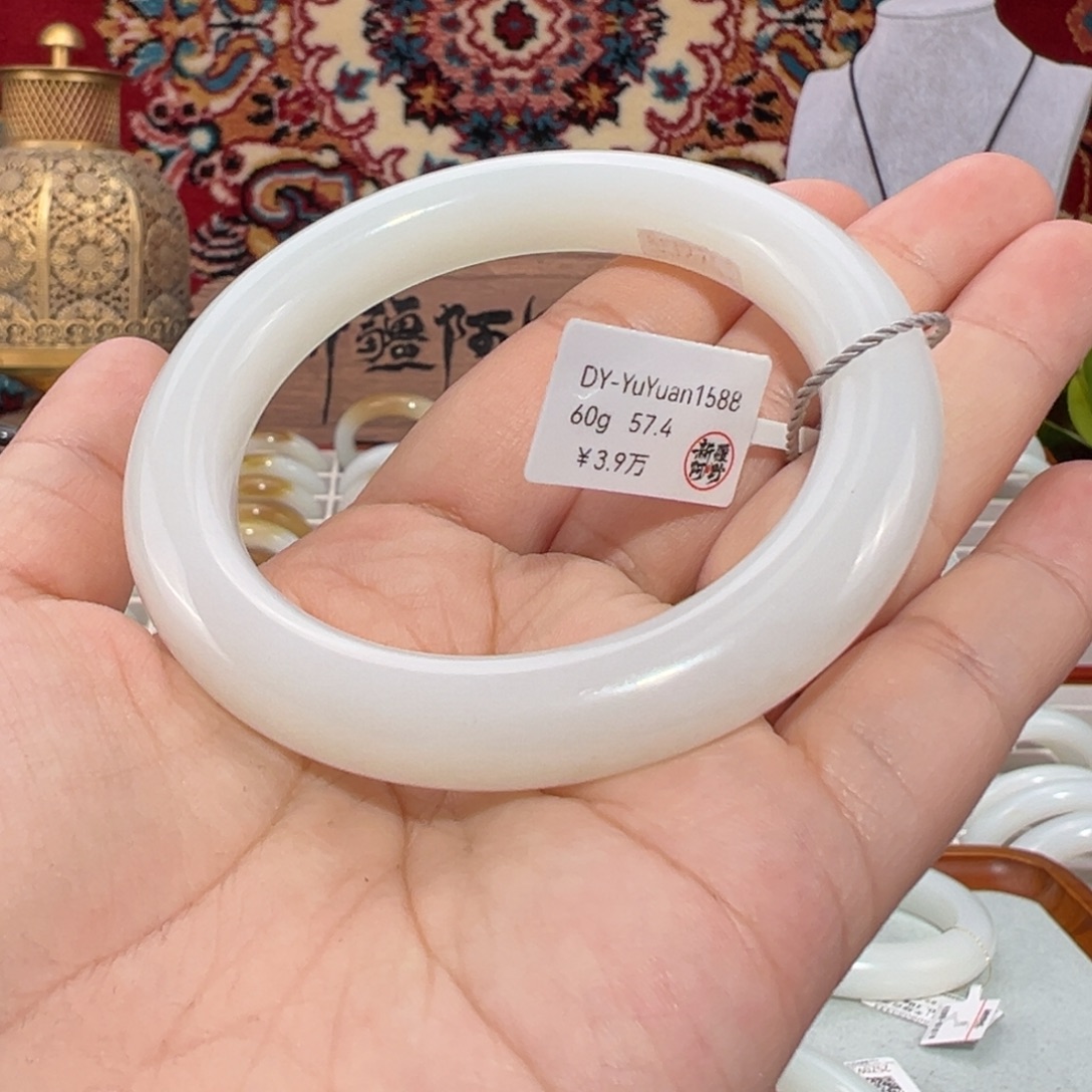 和田玉未镶嵌手镯羊脂白玉窄条泥鳅背57.4#天然和田玉手镯