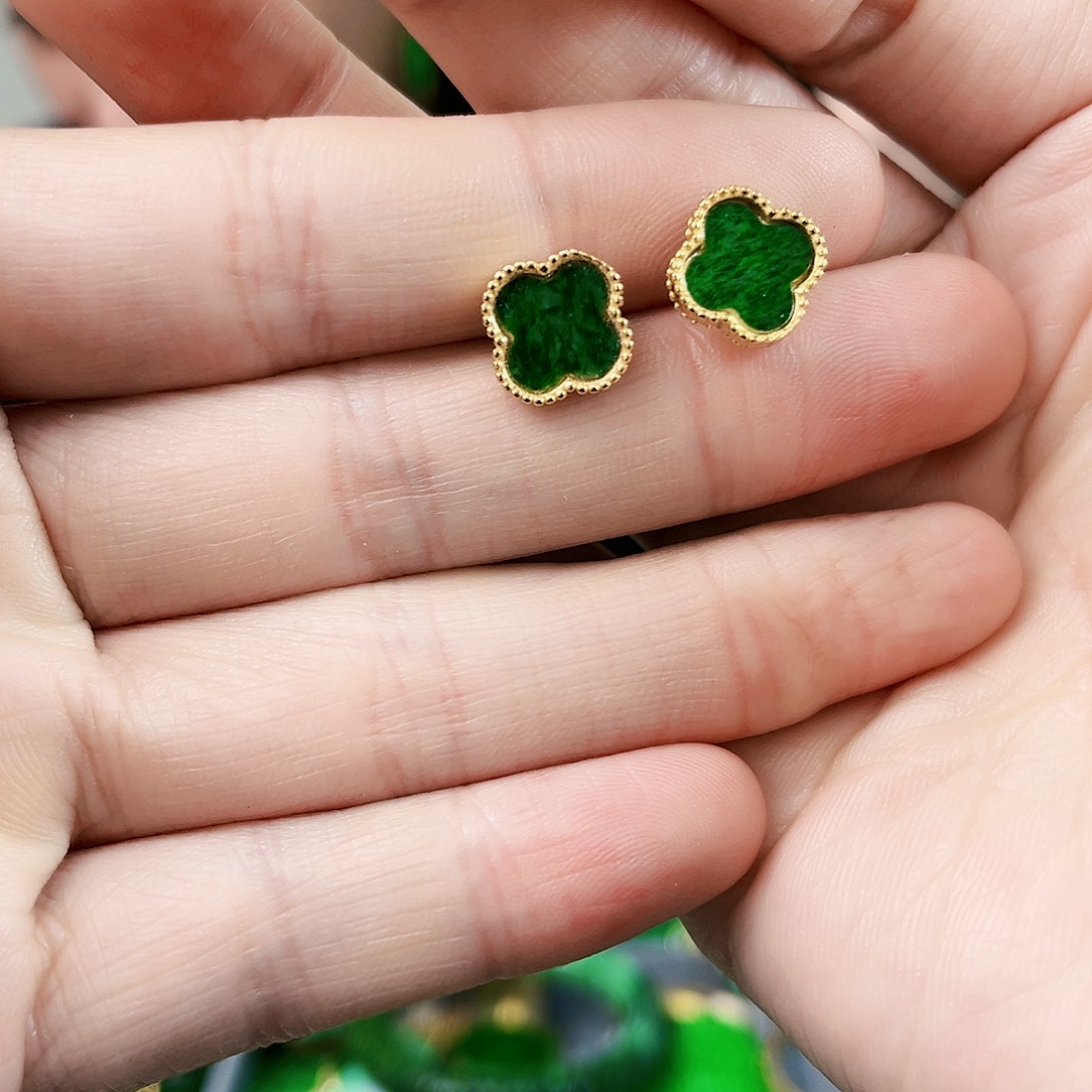 翡翠耳饰银S925镶嵌耳饰