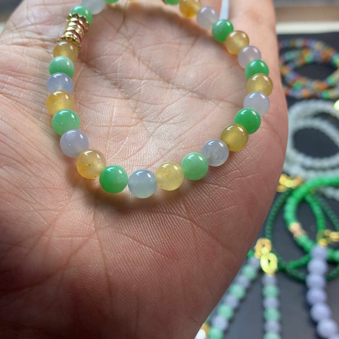 定制翡翠未镶嵌卡6.3多宝手串