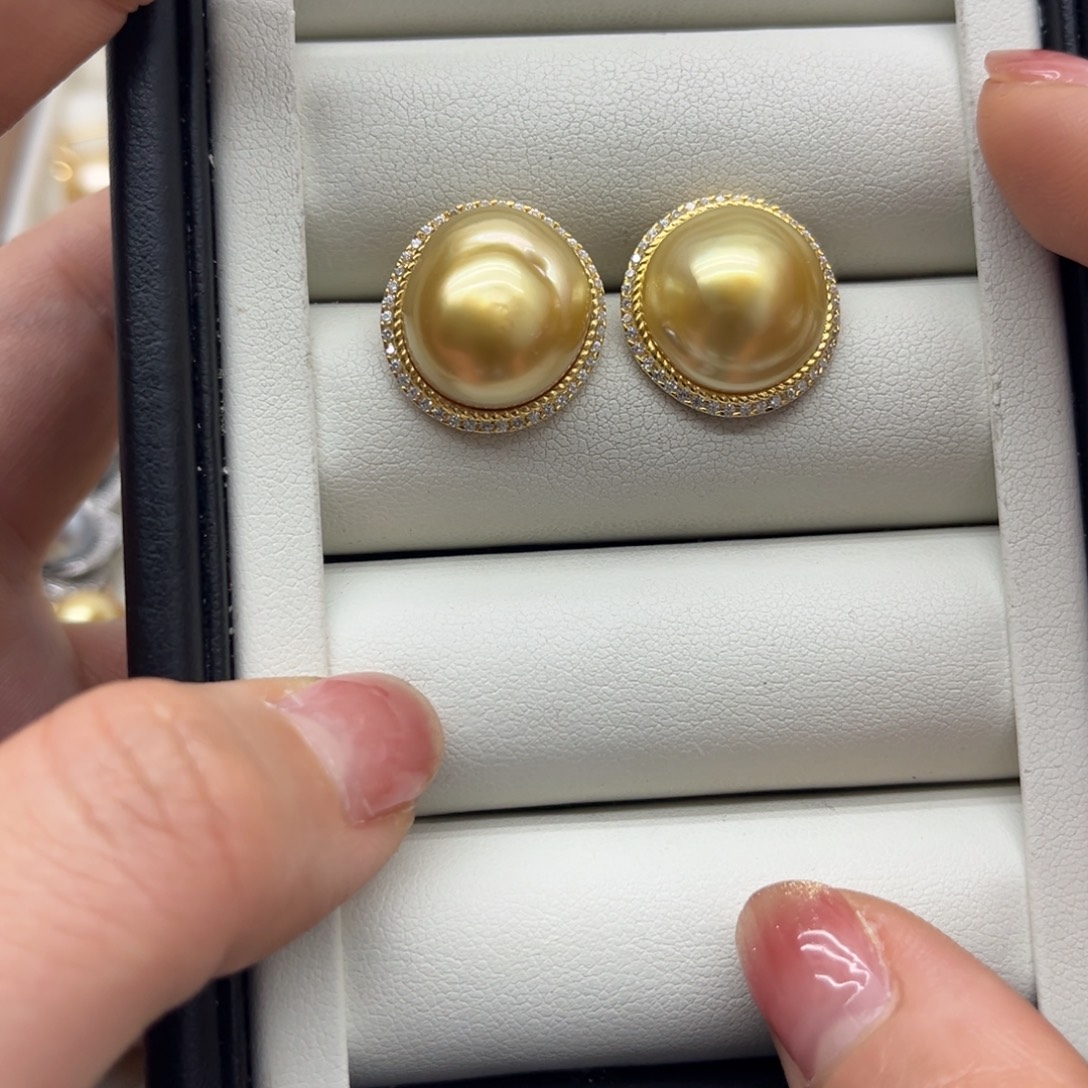 海水珍珠耳饰银S925镶嵌