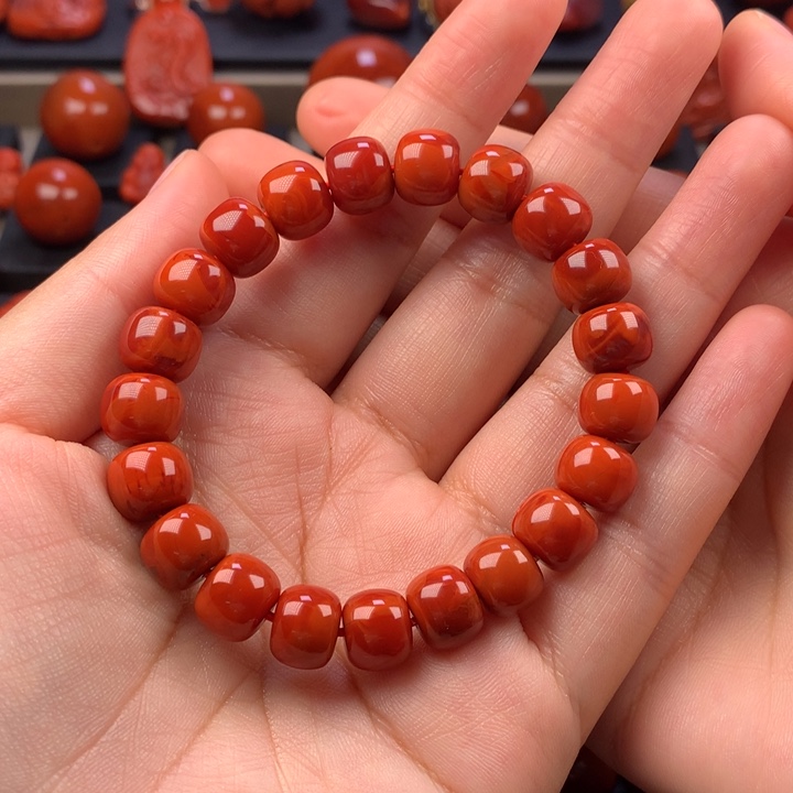 南红玛瑙未镶嵌火焰纹老型手串10.2MM左右