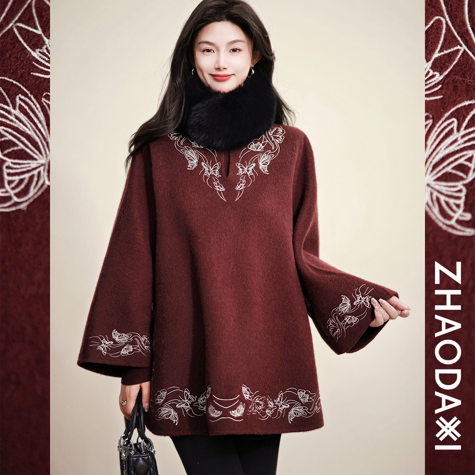 【赵大喜】现货！蝴蝶大衣 | 骆驼绒/丝羊毛 斗篷式/原创刺绣/中式