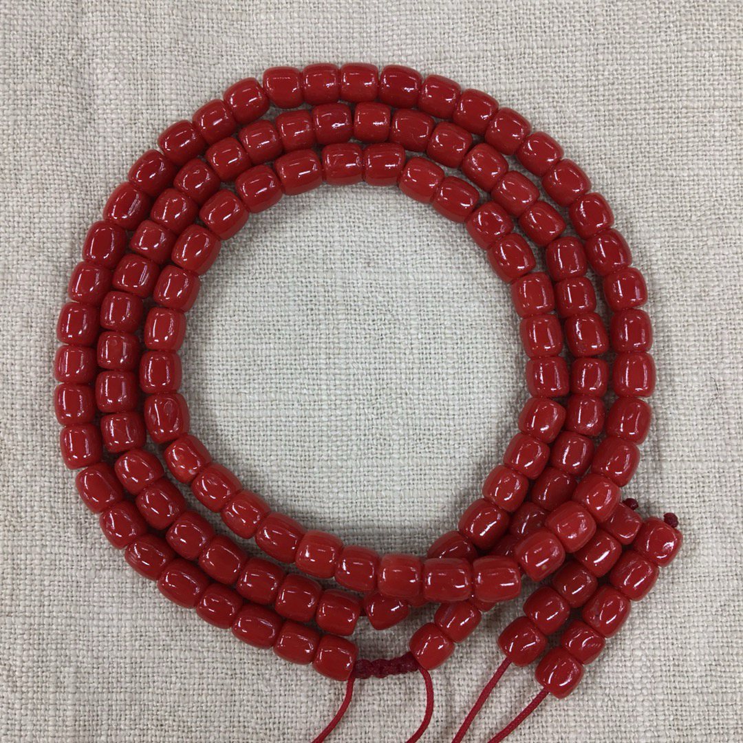 意大利沙丁红珊瑚桶珠5.2mm手串108颗佛珠三圈手链深红色饰品