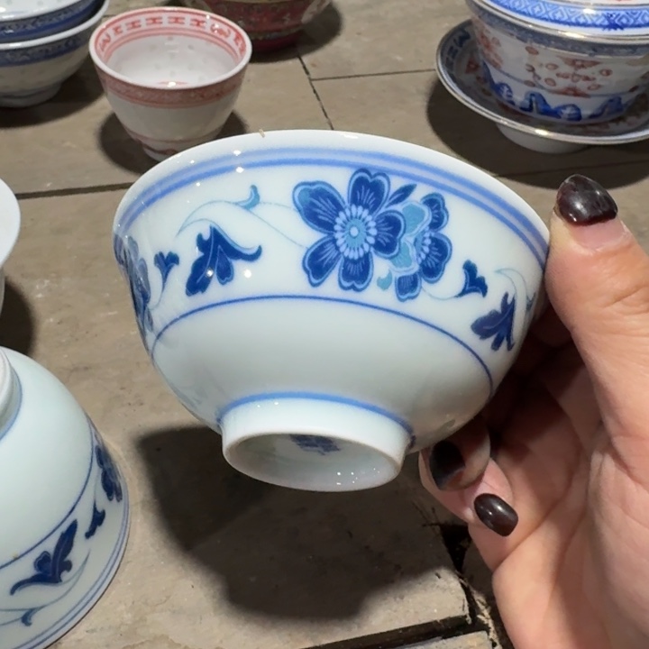 摆件红旗瓷厂海棠花茶碗