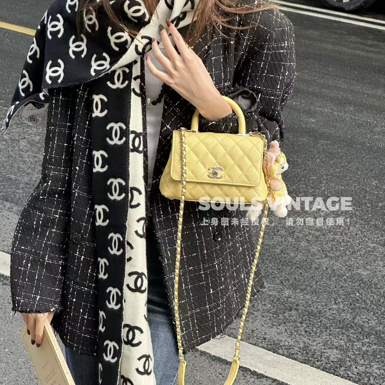 95新 Chanel/香奈儿  小鸡黄 荔枝牛 coco handle mini/661275764