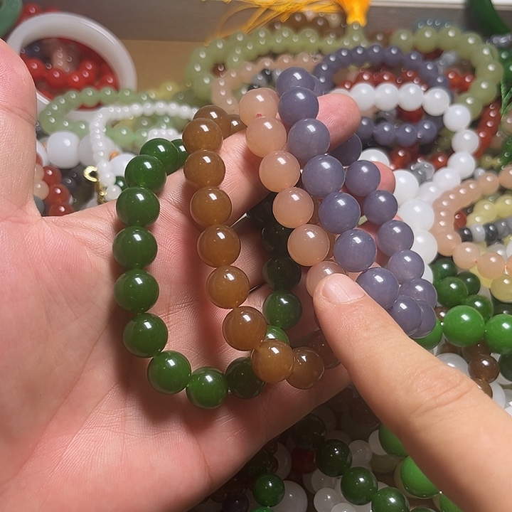 菠菜绿糖藕粉烟紫卡12mmm手链