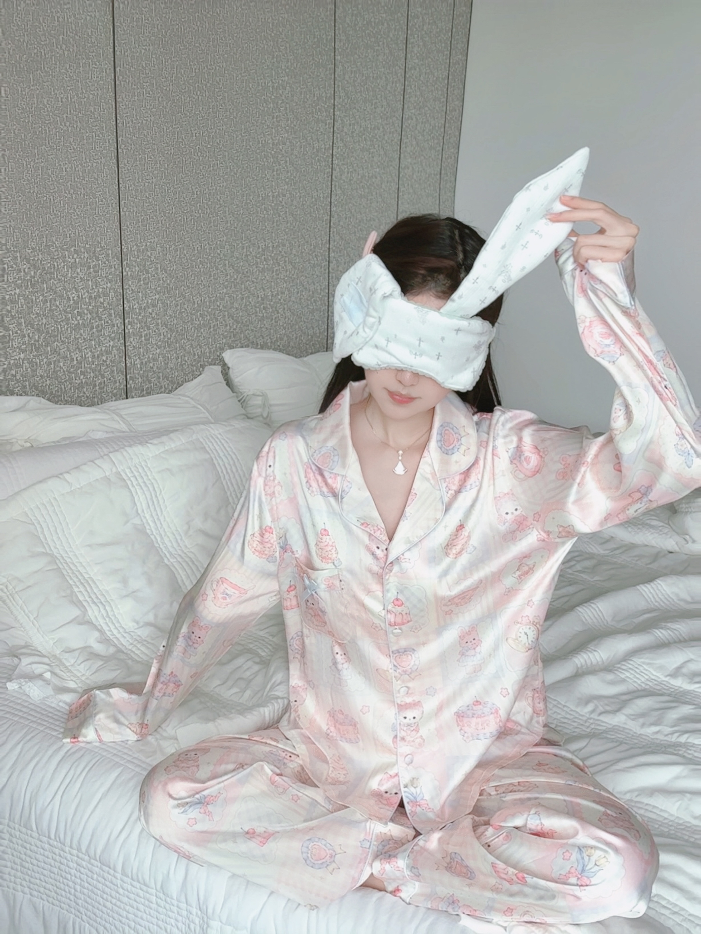 【甜品铺】春秋季丝款睡衣家居服可爱少女缎面印花女可外穿