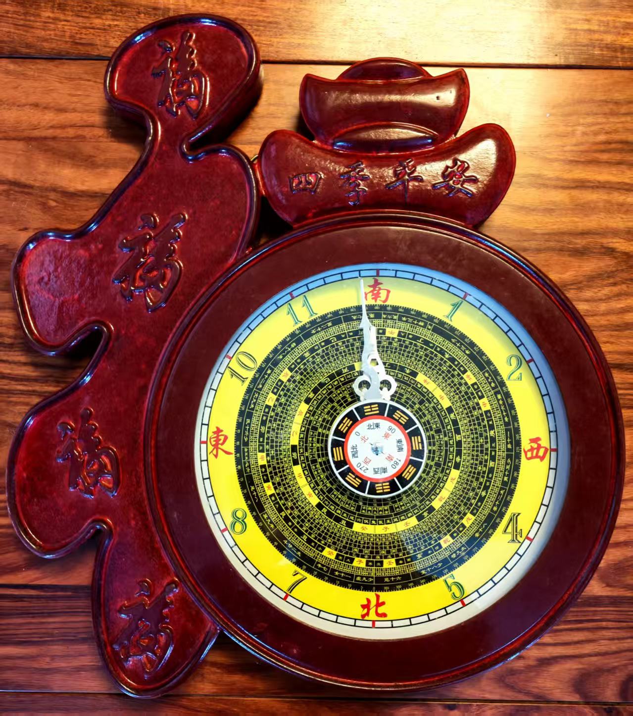 ［潘老师推荐］五福临门时来运转钟木雕工艺挂钟创意工艺品家用手工