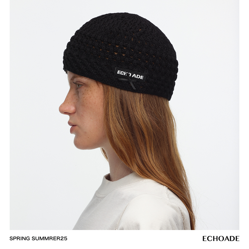 ECHOADE优雅时髦 桑蚕丝材质蝴蝶结装饰Arakawa女士镂空针织帽