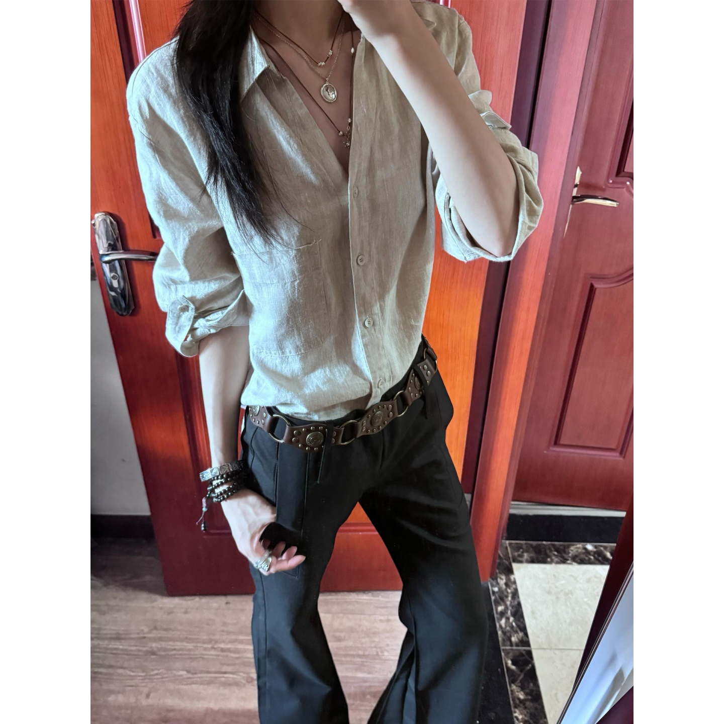 韩系老钱风长袖衬衫女早冬季2025新款设计感小众防晒衬衣通勤上衣