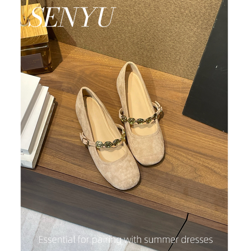 SENYU一字扣单鞋浅口鞋子玛丽珍鞋百搭圆头