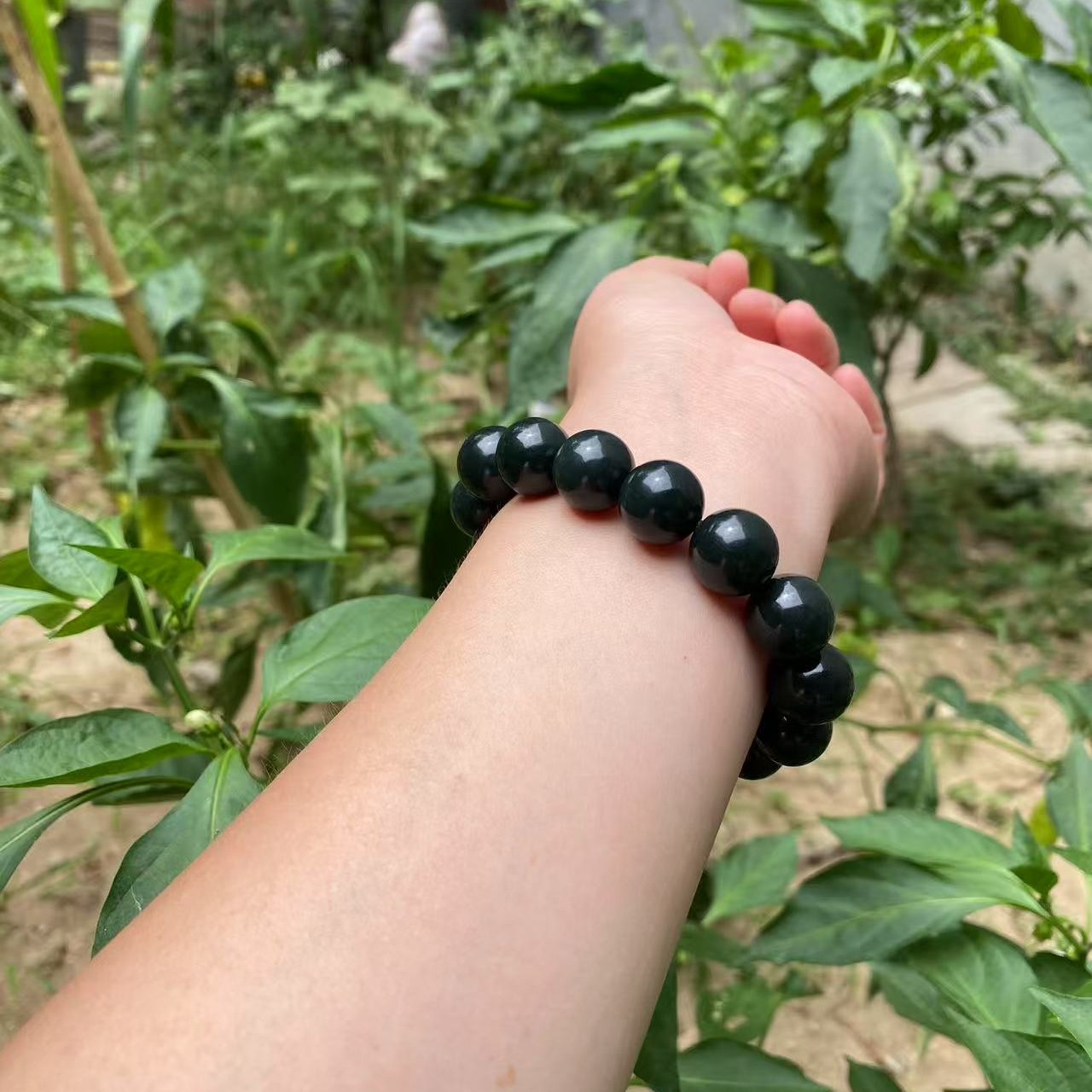 天然和田玉老料油青13-14mm手链  男士 女士百搭款