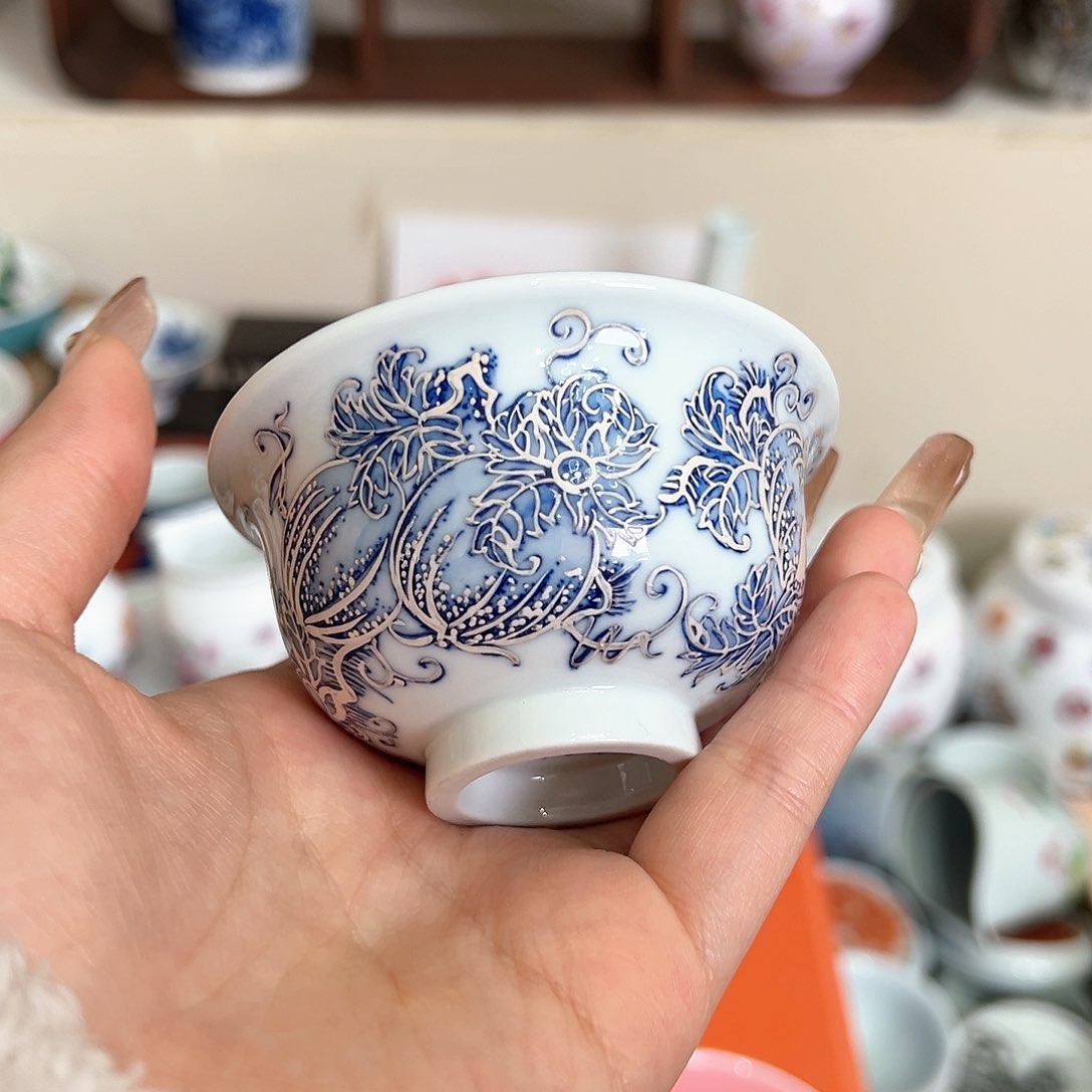 全品青花描银单杯