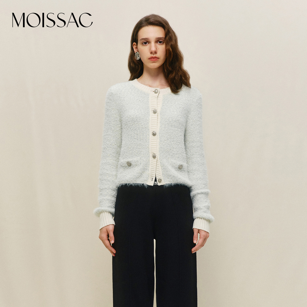 商场同款 摩萨克春棉小香风短款毛衣开衫针织衫女MWDD30611