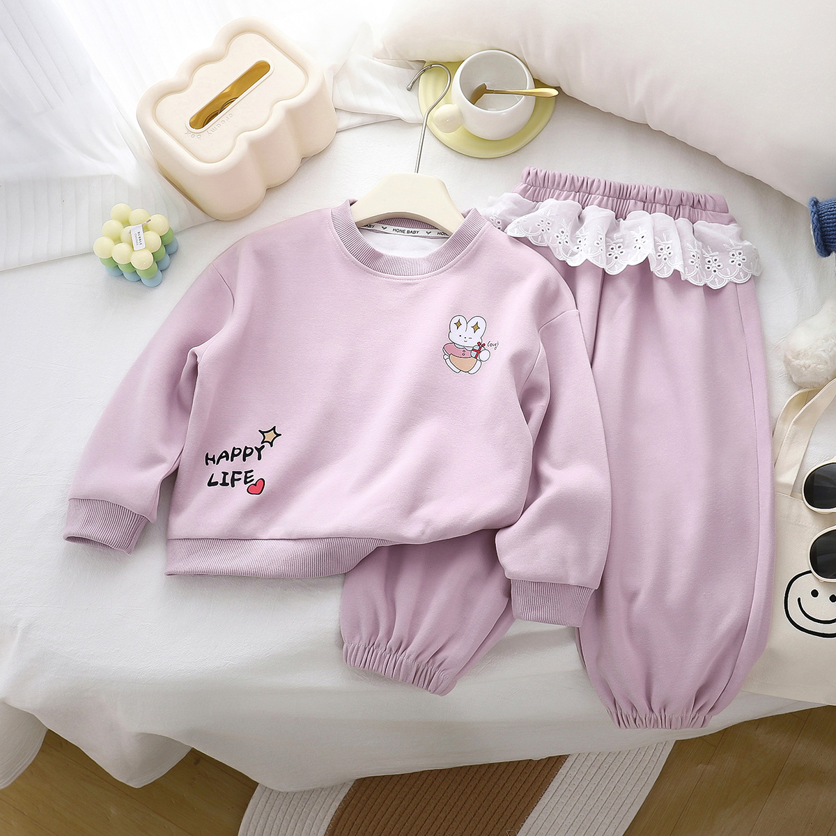 【华棉】女童可爱卫衣套装春秋款洋气2025新款儿童卫衣卫裤两件套