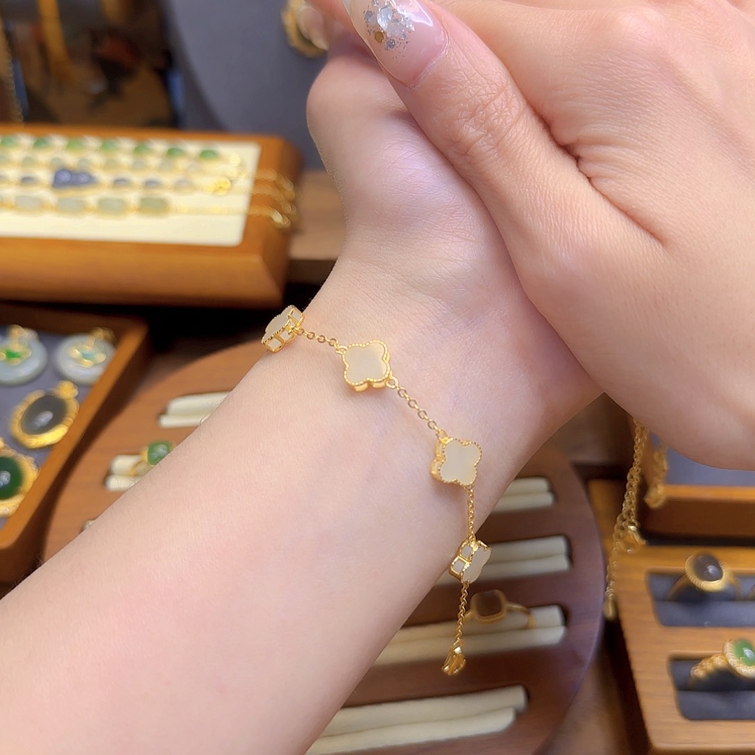 和田玉手链银S925镀金镶嵌