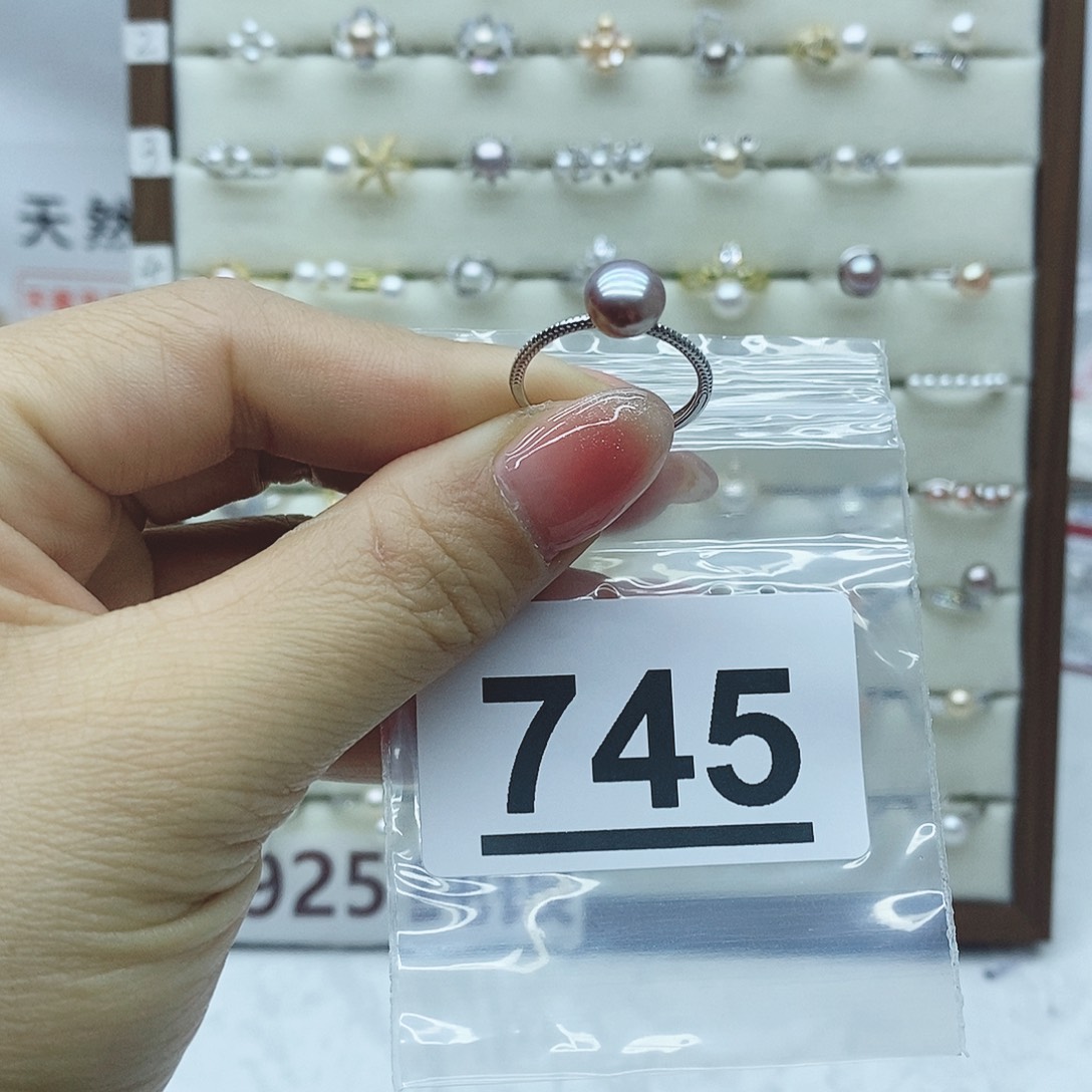 淡水珍珠戒指银S925镶嵌黑*瑰745