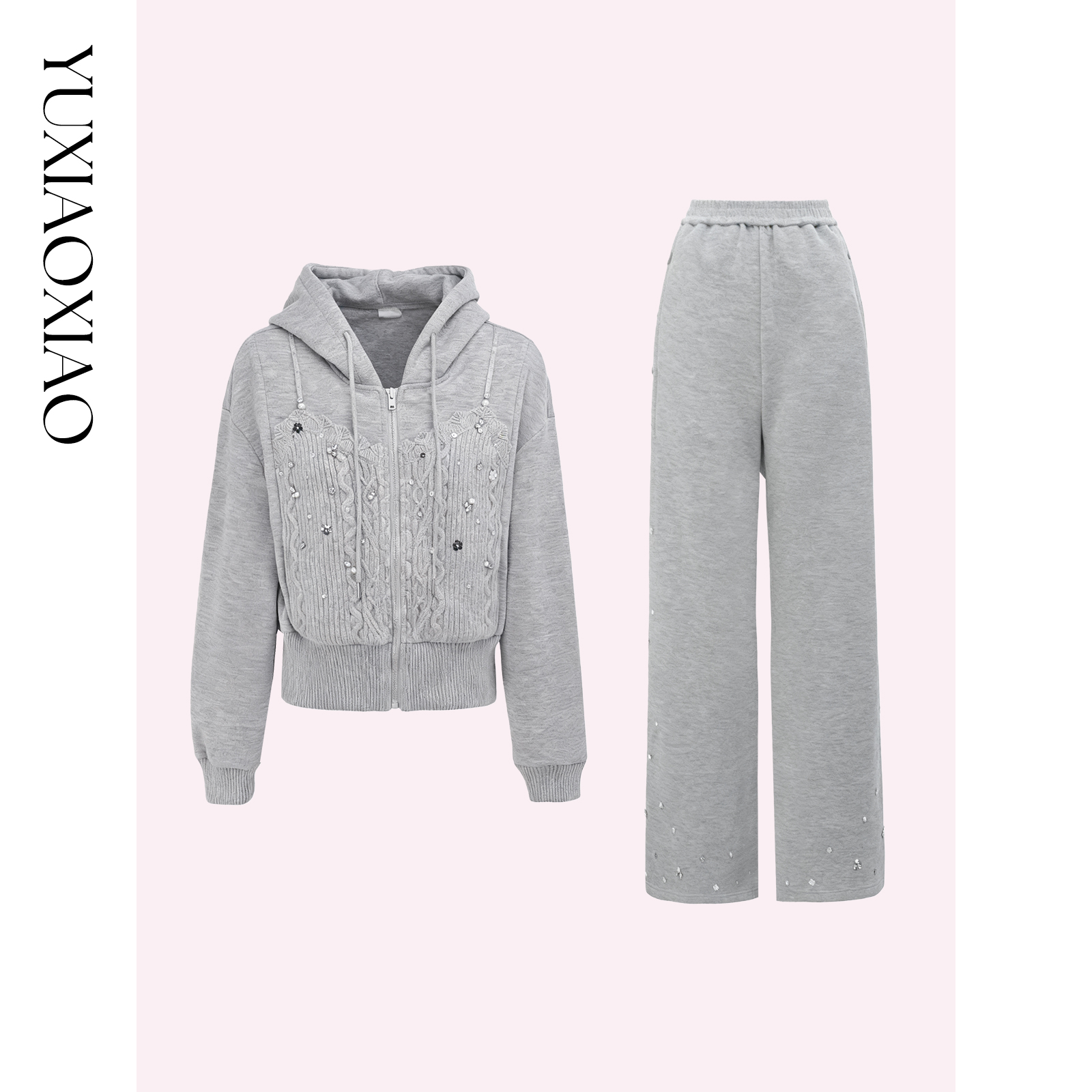 余潇潇【灰度邂逅】羊毛混纺百搭休闲抗皱手工缝珠外套&休闲裤套装