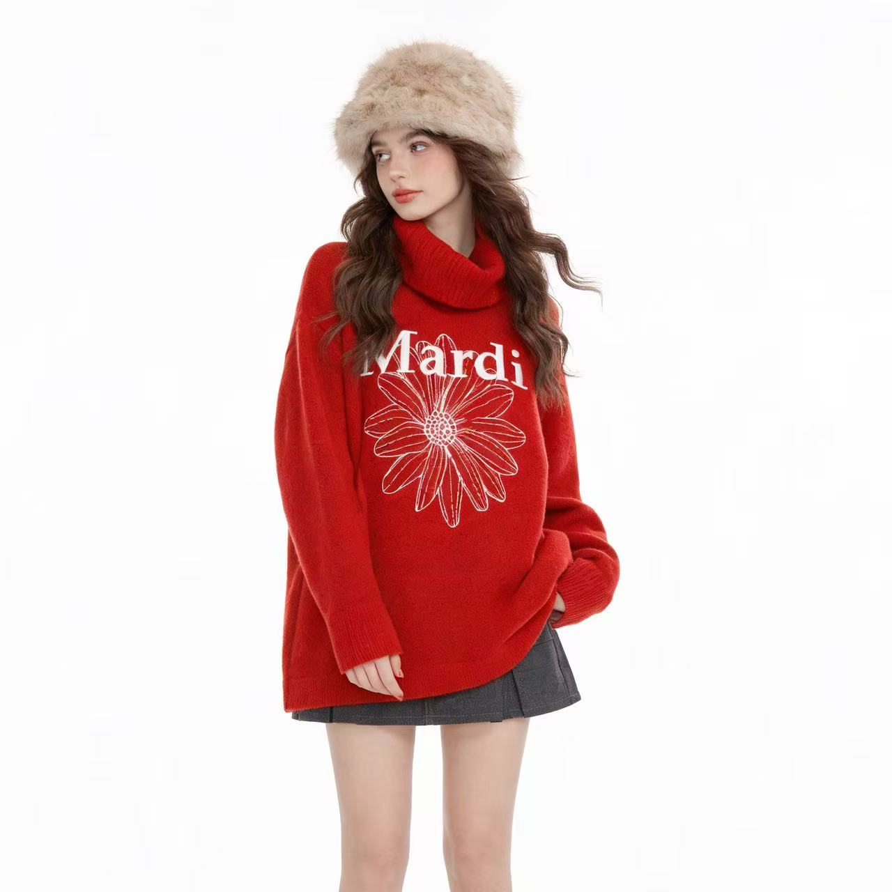 MARDI KNOW系列厚款女单件秋冬涂鸦绵羊毛加厚韩版时尚套头针织