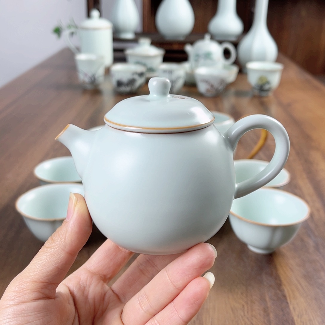 盖碗难**经仙南汝窑文旦壶单壶