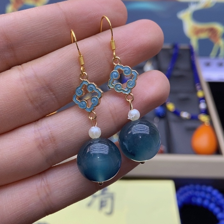 玛瑙/玉髓耳钉银S925镶嵌133