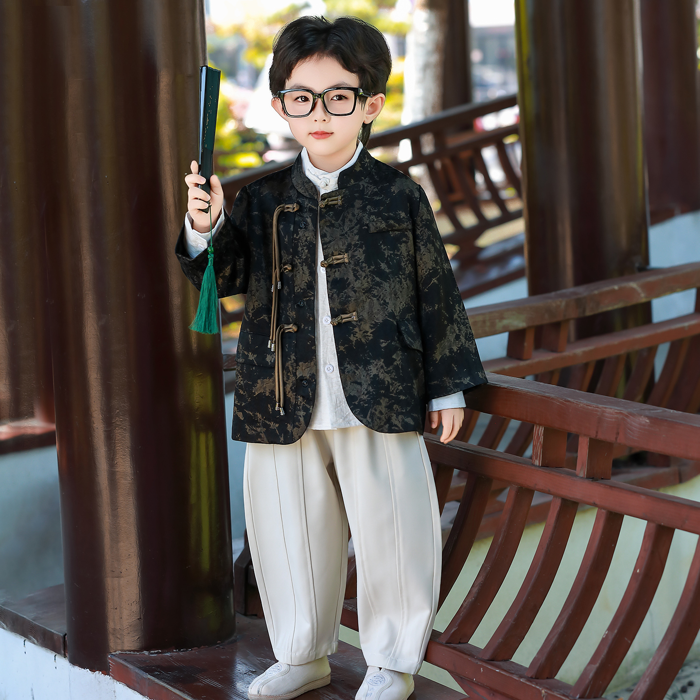 儿童秋款新中式外套男宝宝国风盘扣民族古风幼儿园表演服唐装西服