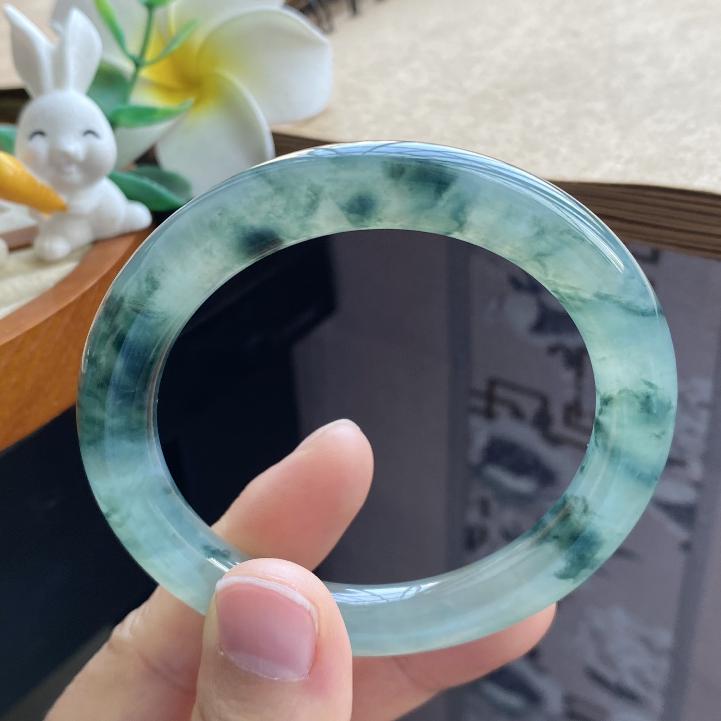 02.29批深绿飘花圆条1225号54.6-9.4-9.3水墨丹青！天然翡翠手镯