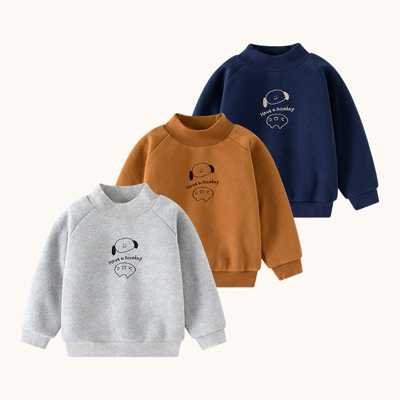 秋冬男女宝宝儿童卫衣加绒加厚棉内胆双层半高领