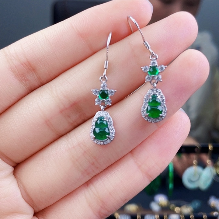 翡翠耳饰银S925镶嵌饰品