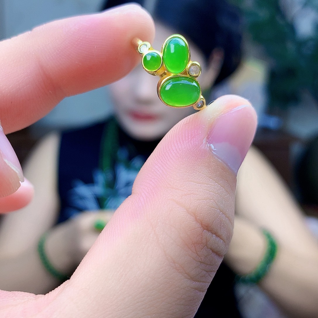 和田玉（碧玉）银S925镶嵌吊坠(不含链)戒指