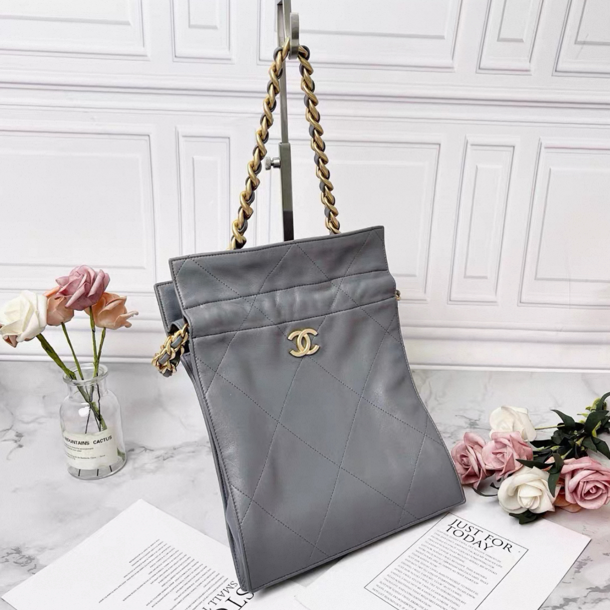 95新 Chanel/香奈儿 灰色 香奈儿/单肩包/0208