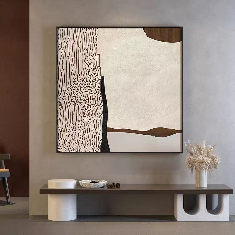 意式极简原木风抽象现代客厅餐厅卧室艺术高级感玄关砂岩画