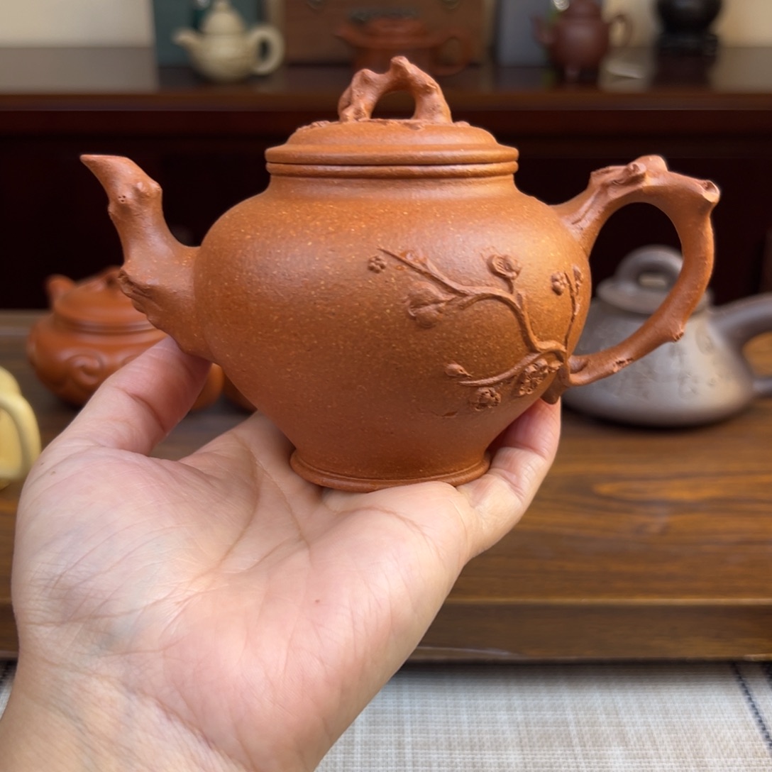 紫砂茶壶黄降坡梅抱春270cc全手