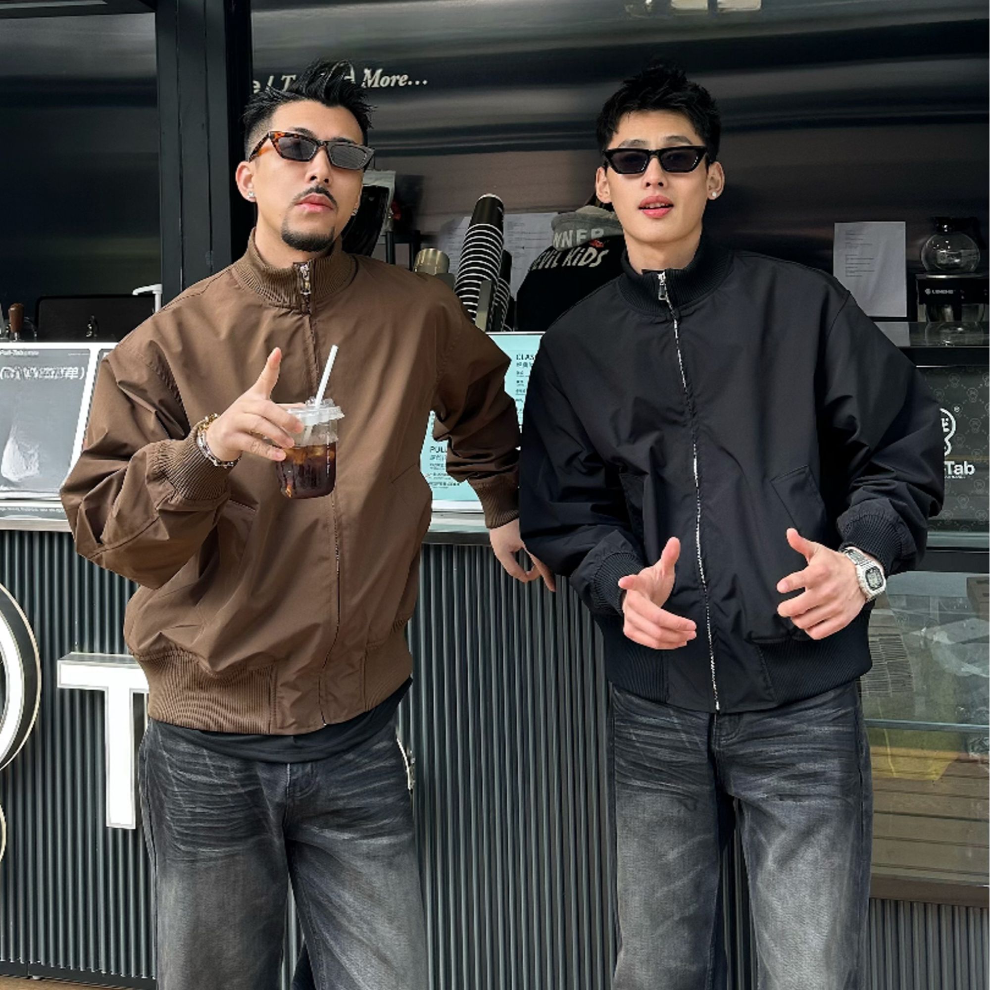 Hans院长 哈灵顿立领夹克外套秋冬宽松百搭休闲菱形格衔缝外套