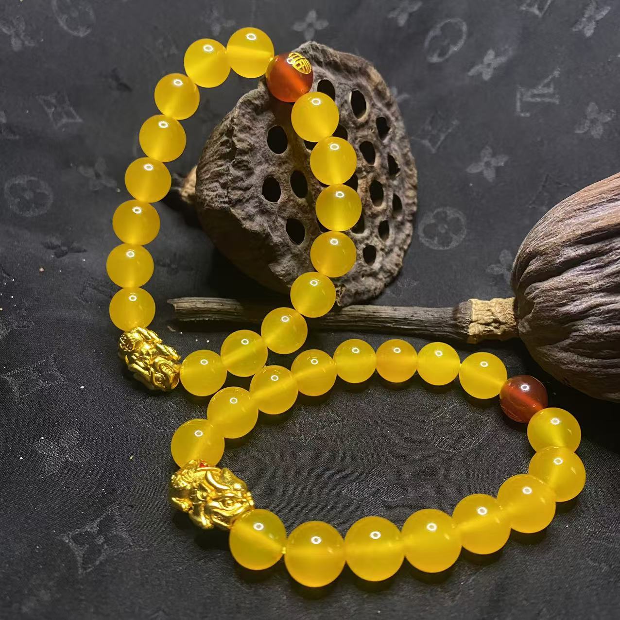 【玉合缘】天然黄玛瑙圆珠手串-（多样性发，一单发货）5844