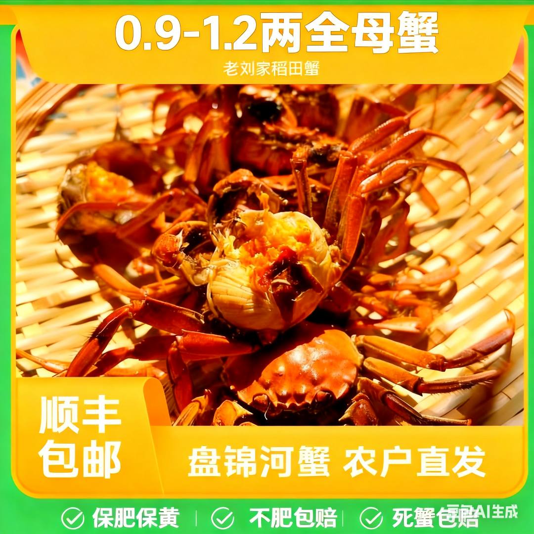 【活蟹】正宗盘锦稻田蟹，全母蟹规格0.9两—1.2两，3斤，约30只。