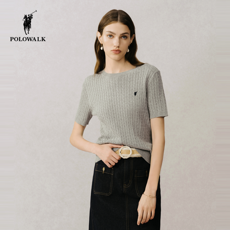 POLOWALK2025夏季新品女式短袖针织衫上衣