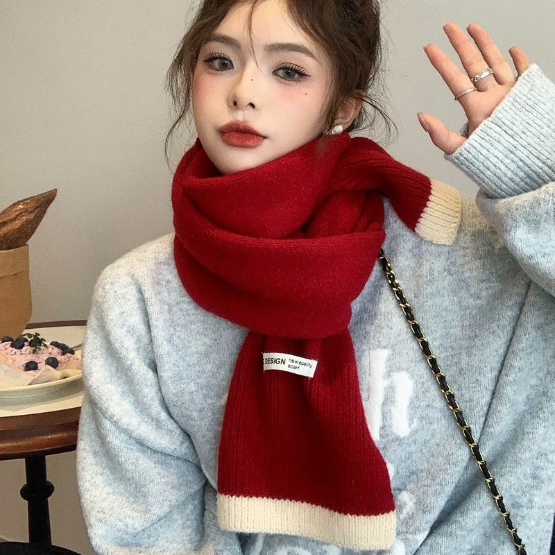 新款秋冬季保暖百搭学生情侣针织围脖日韩系ins风拼色针织围巾女